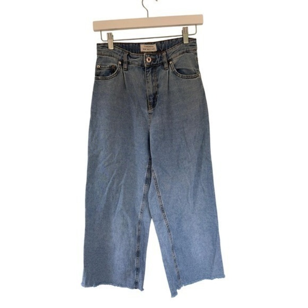 Terranova Wide Leg Baggy Jeans Womens 25 Blue Raw Hem High Rise Cropped Denim